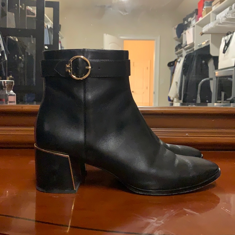 Leather tory burch heeled booties